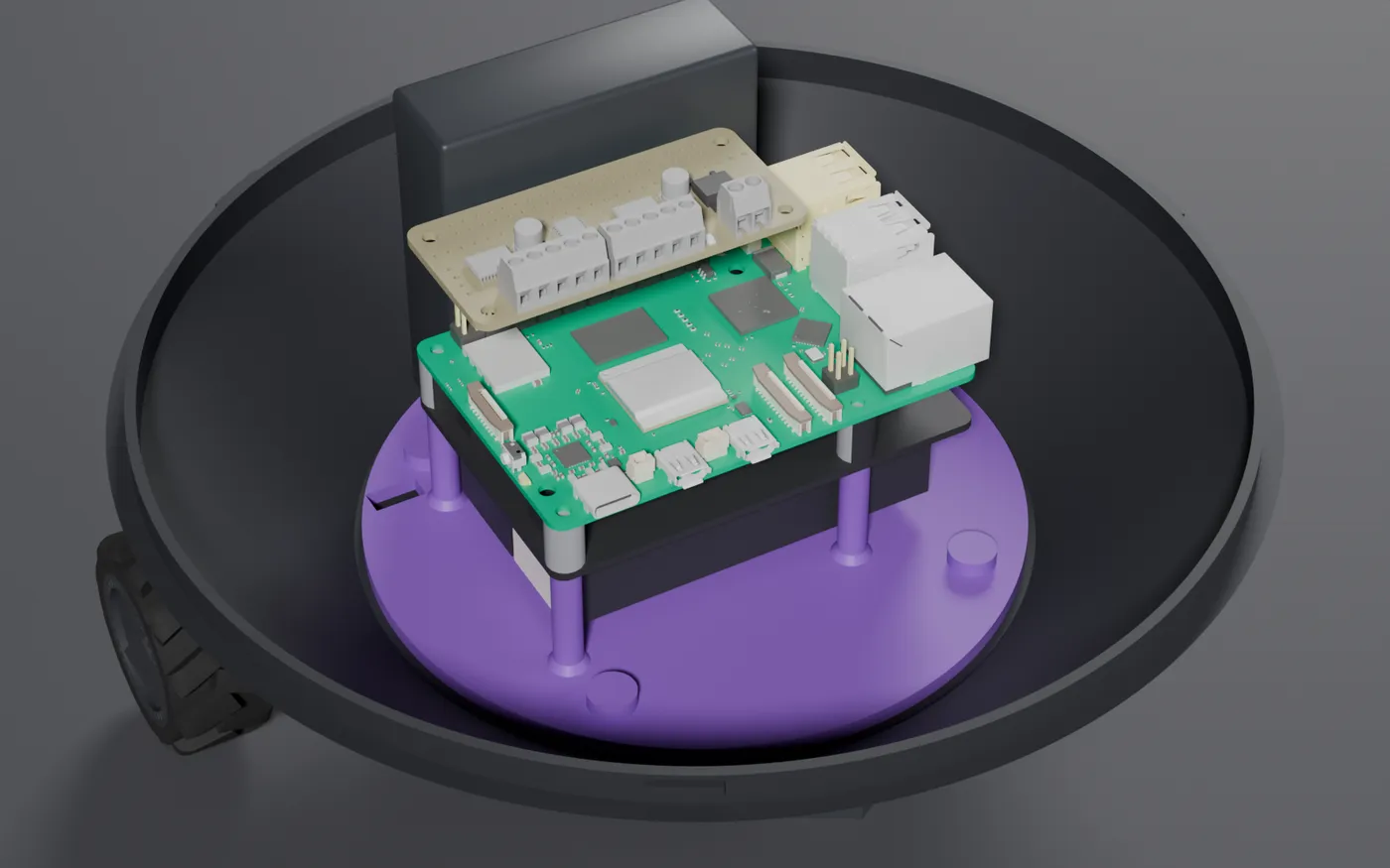 The electronics inside the PROBE LX-3 base with the dome removed